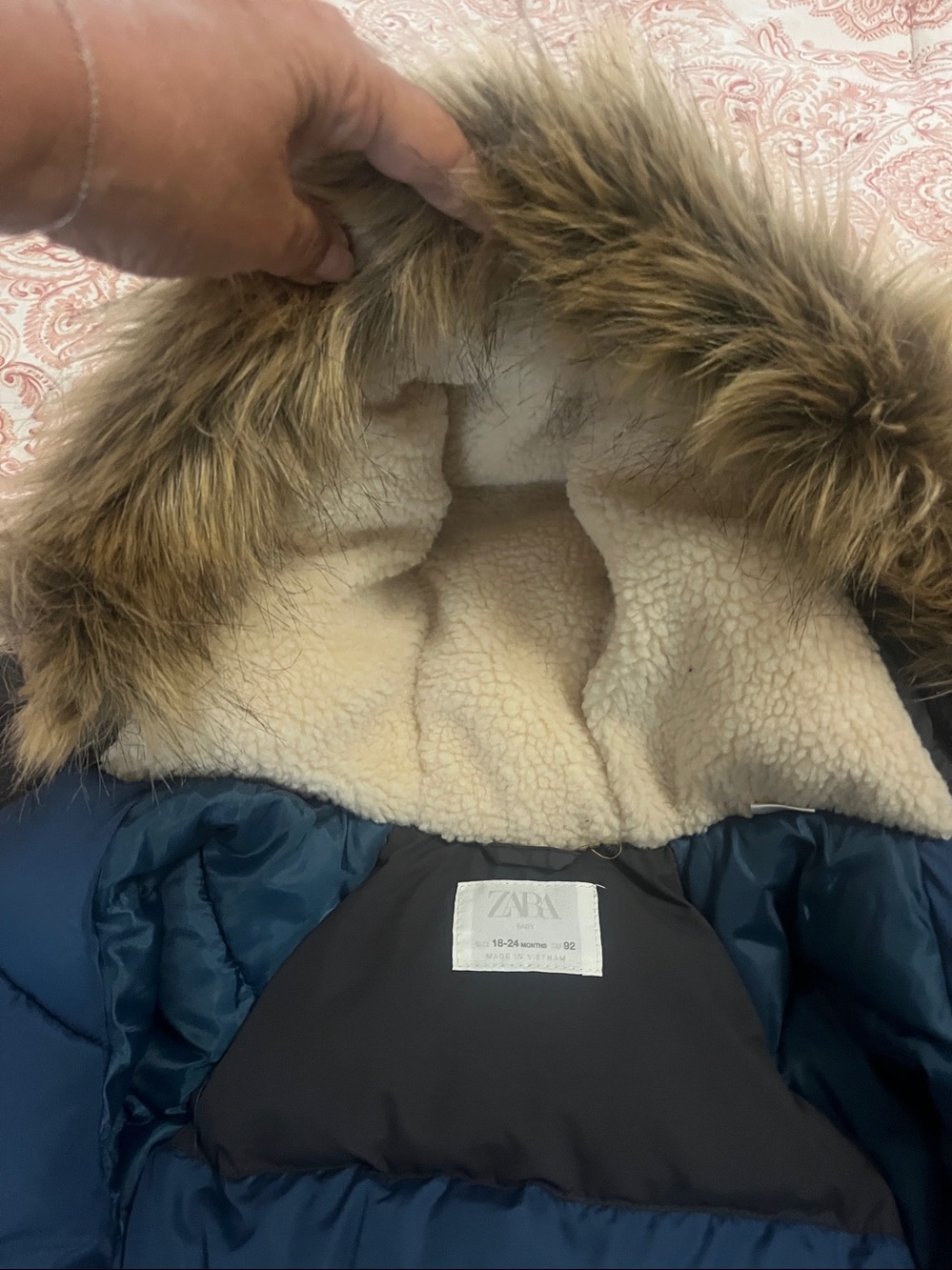 Zara baby premium parka dark gear Puffer Coat with Faux-Fur Hood Trim - Picture 4 of 5